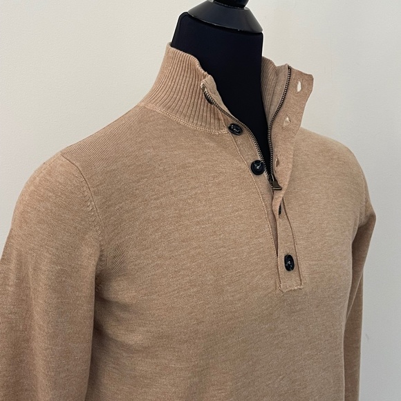 New Hugo Boss Sweater Half Zip Buttons Beige Camel Pullover Sweater - Picture 8 of 10
